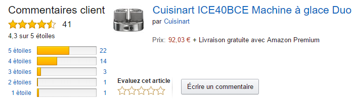 Screenshot avis clients Amazon Cuisinart ICE40BCE Machine à glace Duo